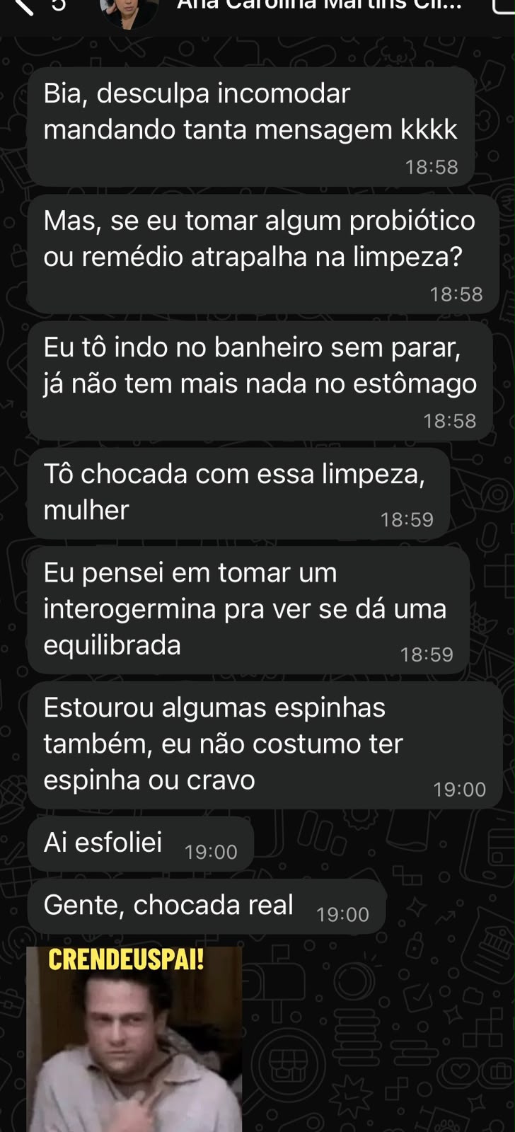 Print de conversa no WhatsApp - depoimento de Ana Carolina